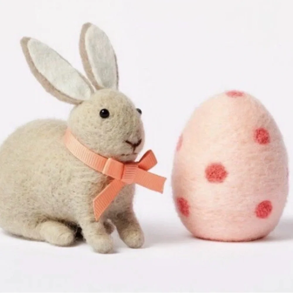 Spritz Easter Spring Bunny Rabbit & Egg Pair Duo Felt Figures Decor 2ct